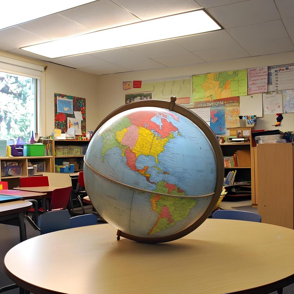 Globe in a school classroom primary geography World map photo