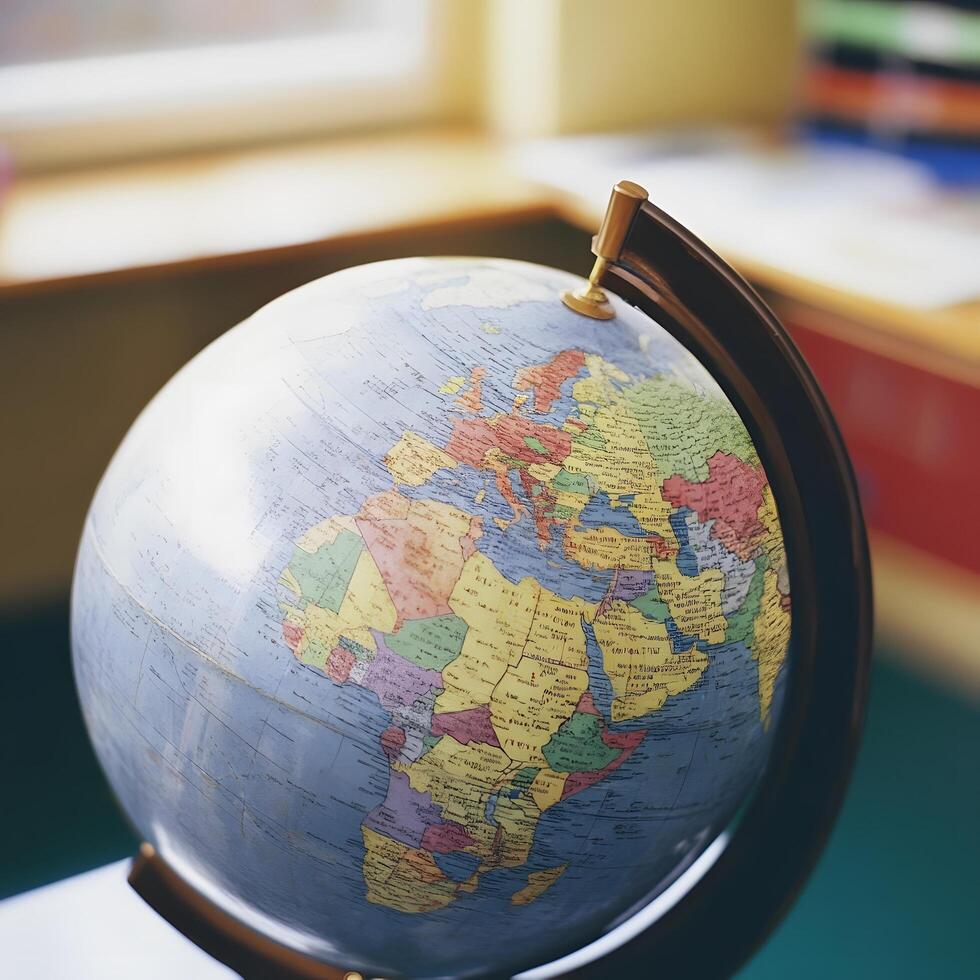 World Globe in a school class primary learning education geography map on a desk photo