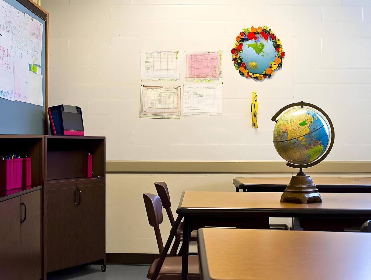Globe in a school classroom primary geography map on a desk photo