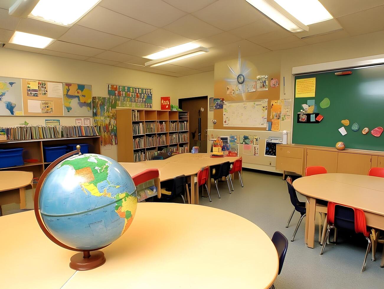 Globe in a school classroom primary education geography map on a desk photo