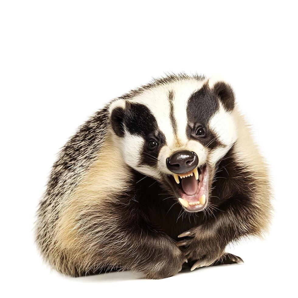 Isolated Angry Aggressive Badger Wild Mammal Predator photo