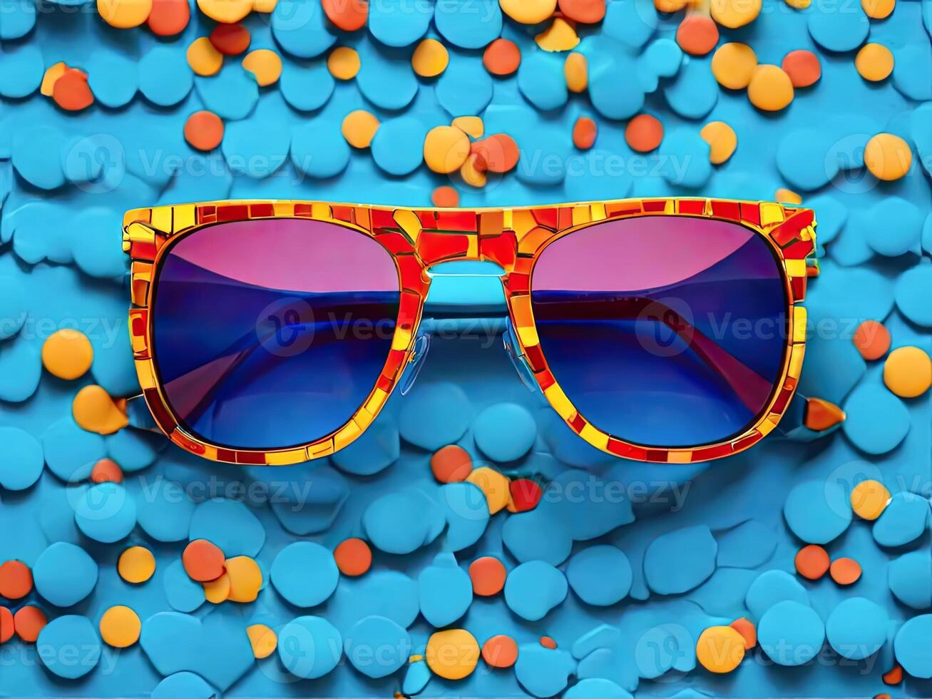 Fashion sunglasses on colorful bright background. photo