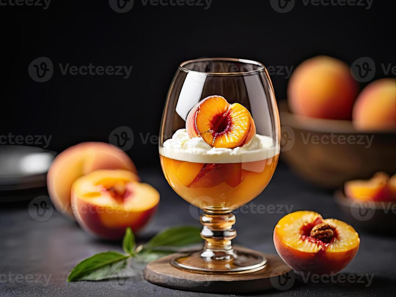Roasted peaches with honey and mascarpone. photo