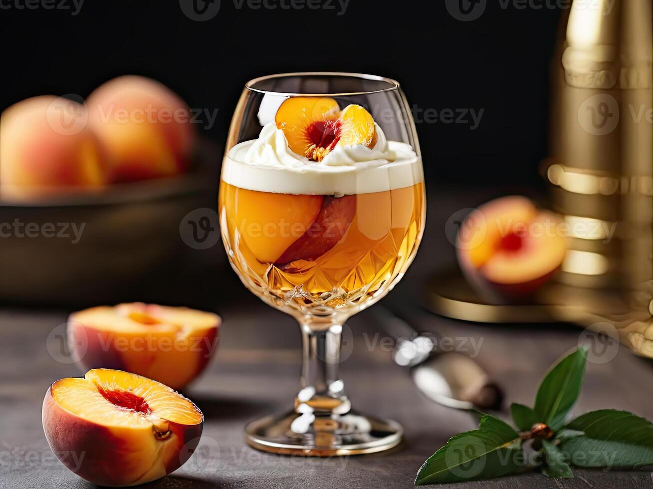Roasted peaches with honey and mascarpone. photo