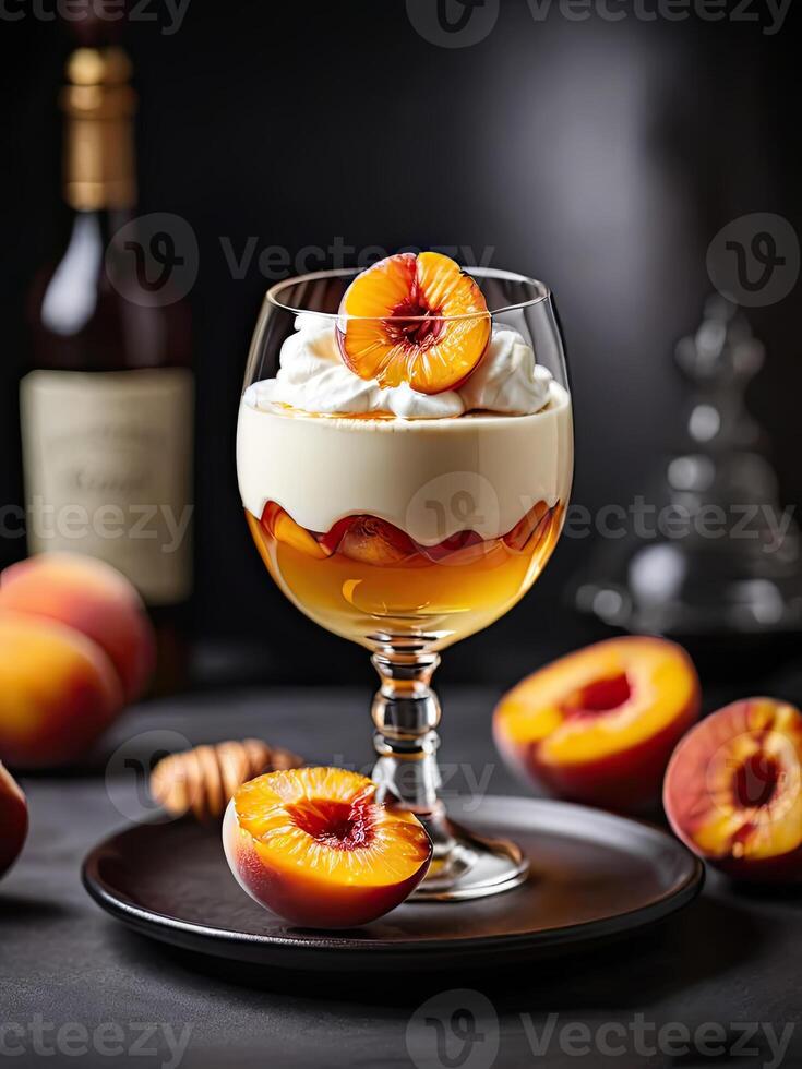 Roasted peaches with honey and mascarpone. photo
