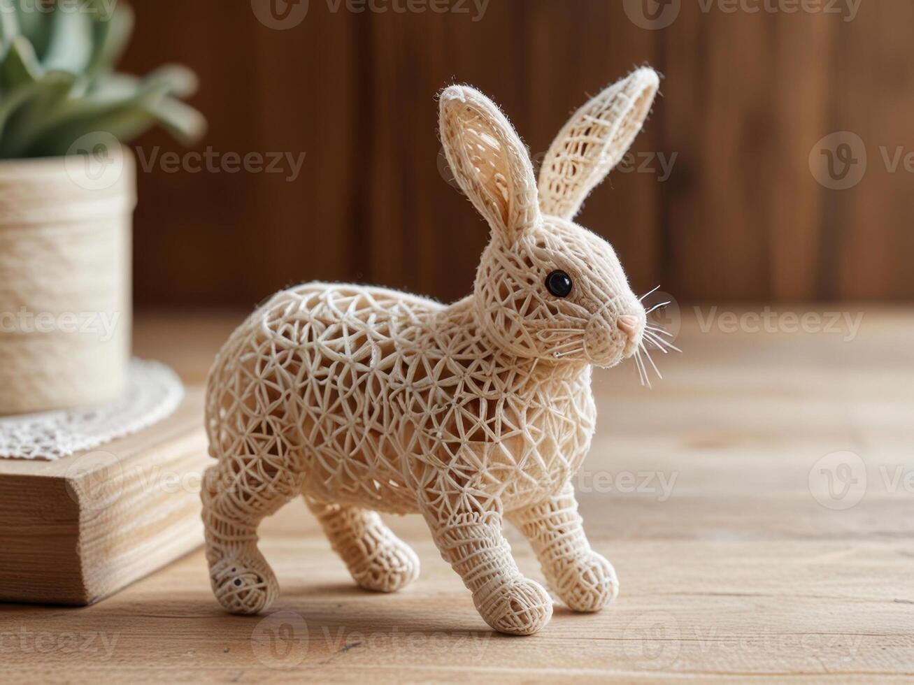 Table decor or gift for Easter. Handmade macrame rabbit. photo
