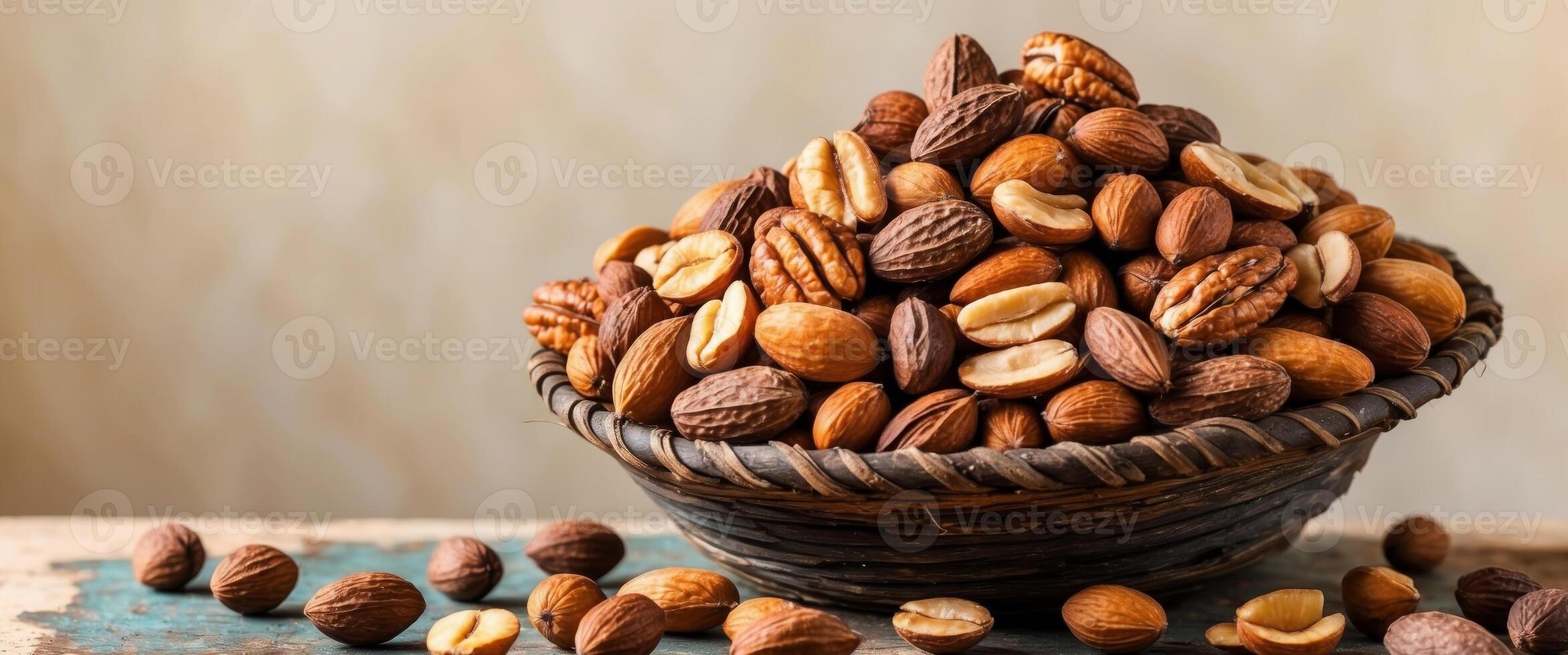 A pile of nuts with nuts and nuts on top and on the bottom. photo