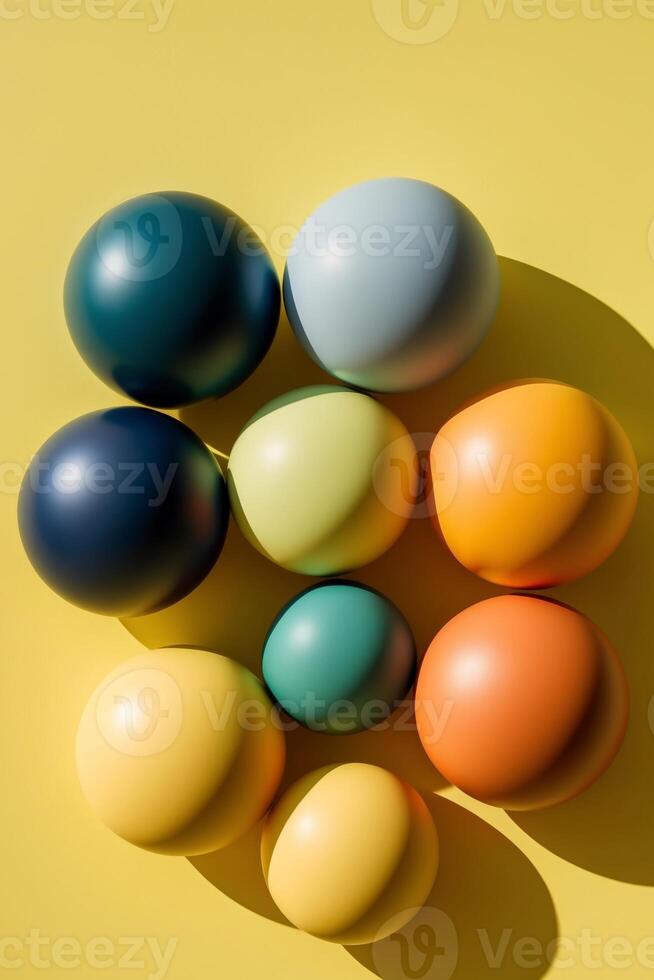 Colorful Round Objects on Yellow Background. photo