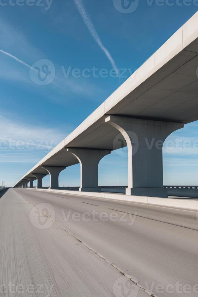 Large concrete overpass stretching into the distance under a clear sky. photo