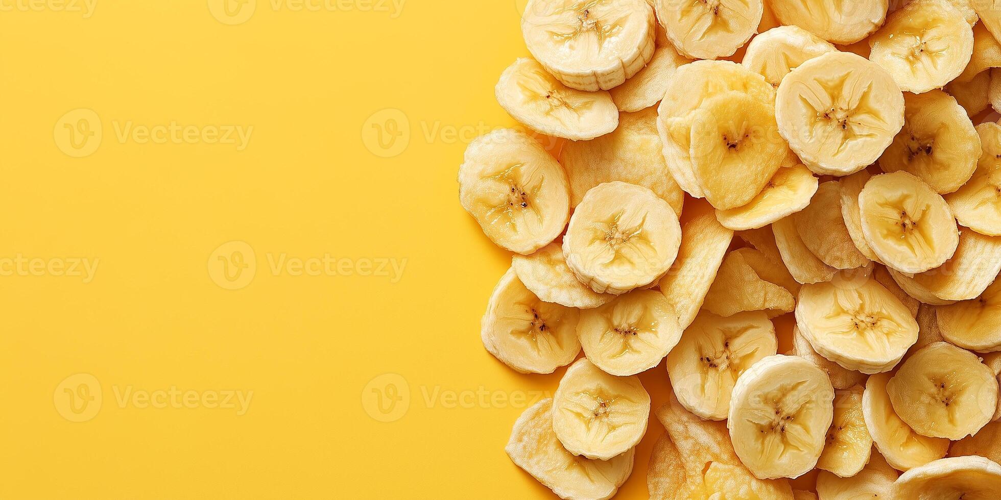 Close-up of banana chips in a small, uneven pile, culinary photography photo