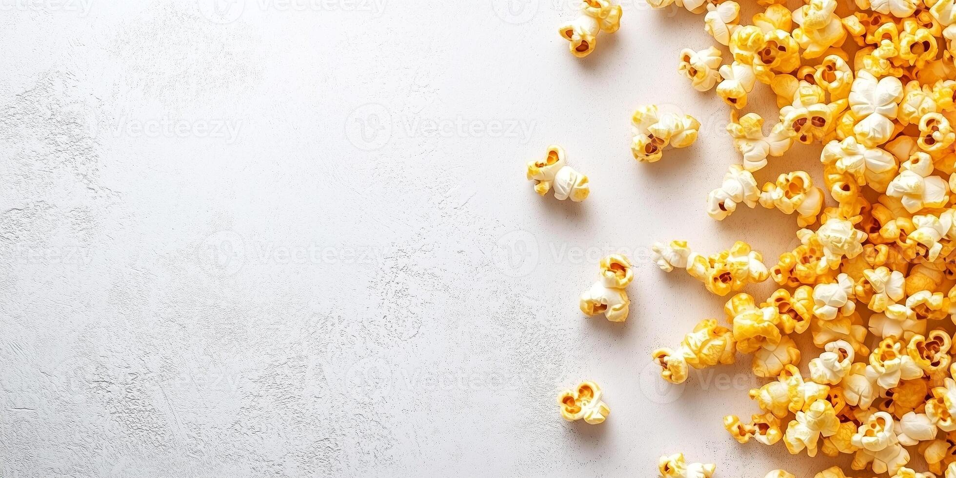 Flavored popcorn arranged on a plain surface with visible coated kernels, food photography photo