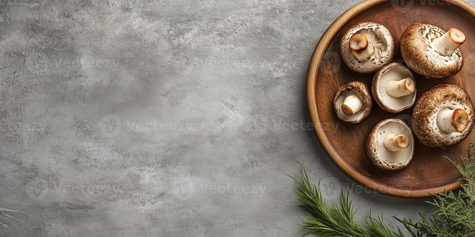 Whole and sliced porcini mushrooms placed on a serving platter, culinary photography photo