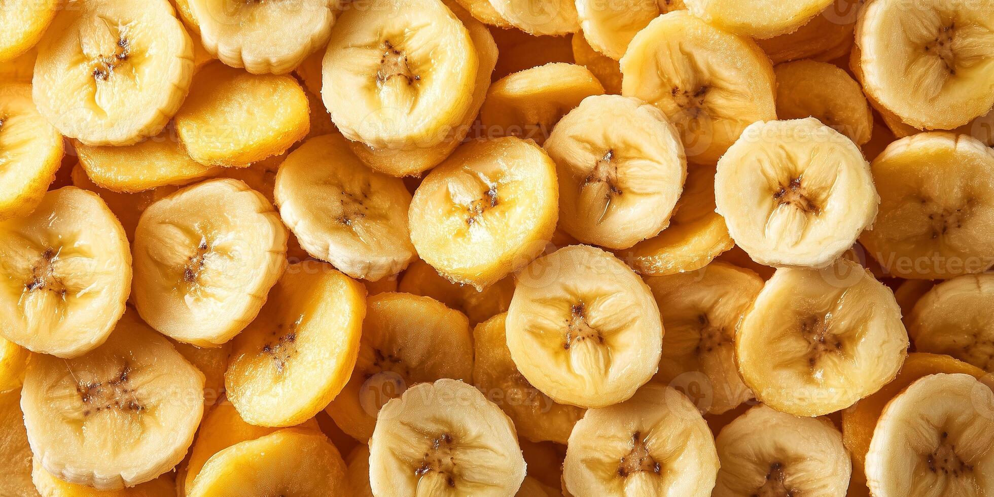 Close-up of banana chips in a small, uneven pile, gastronomy photography photo