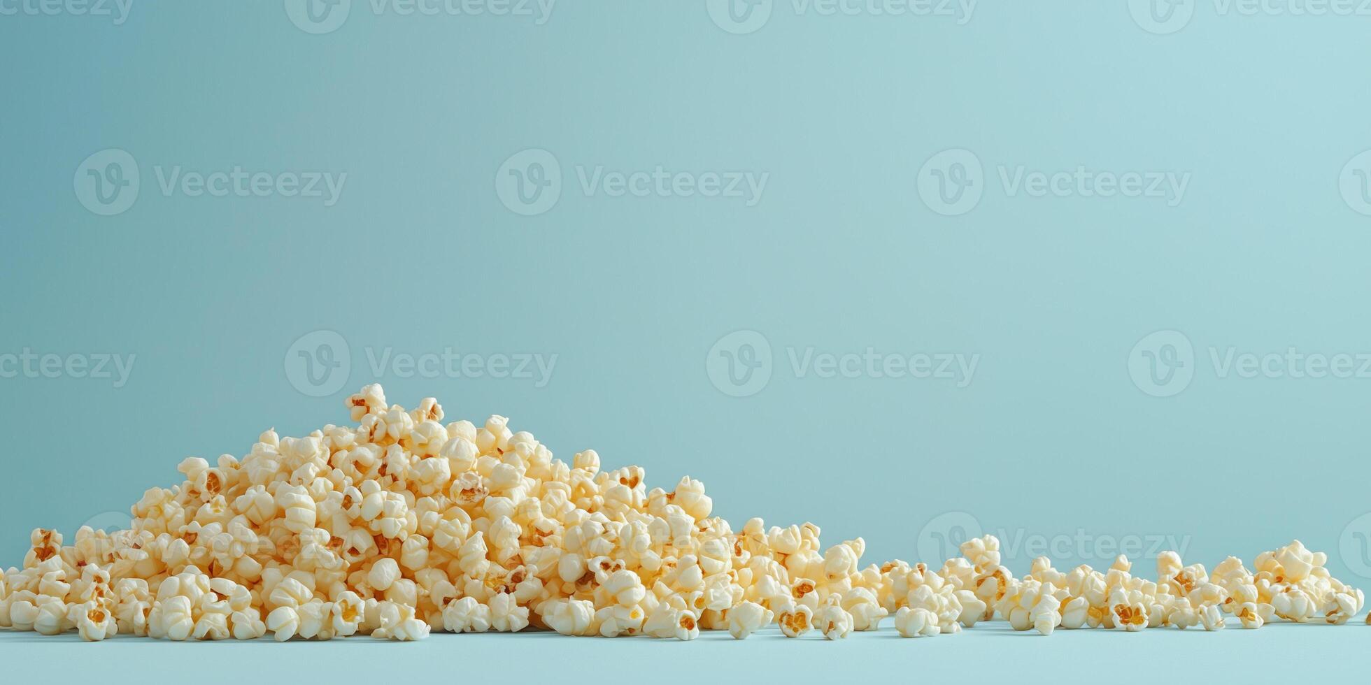 Kettle corn piled high, with popped kernels arranged on a plain background, gastronomy photography photo