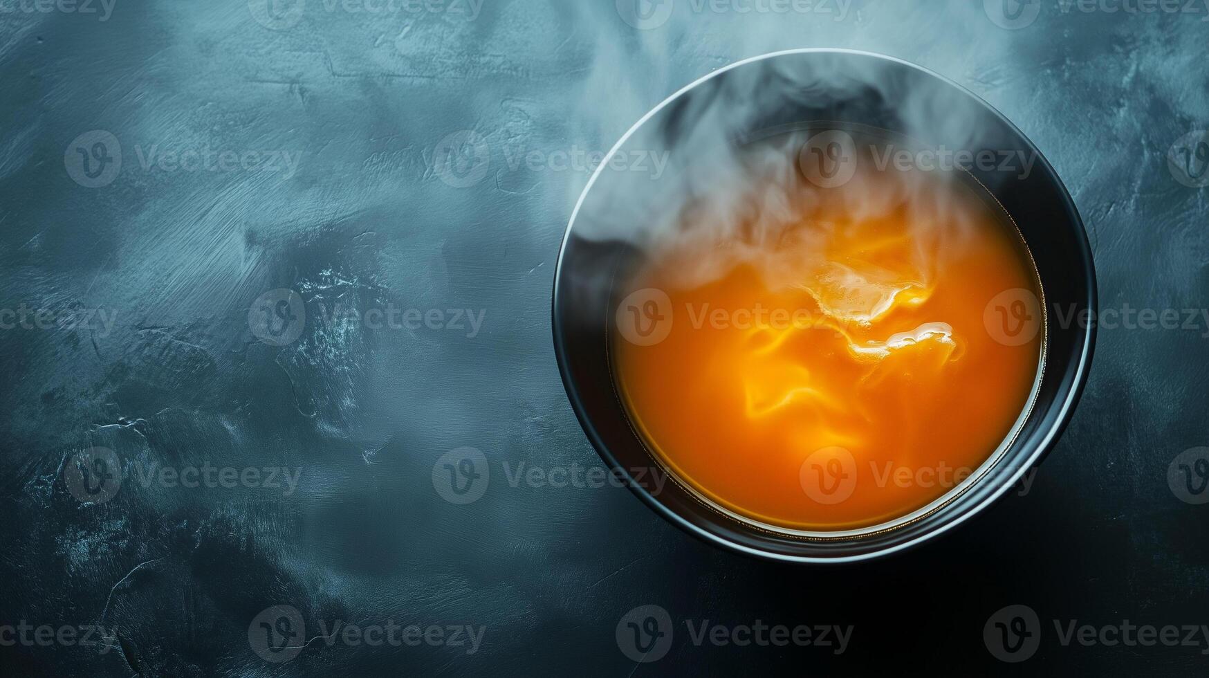 Bowl of hot soup with steam rising, liquid slightly disturbed, meal photography photo