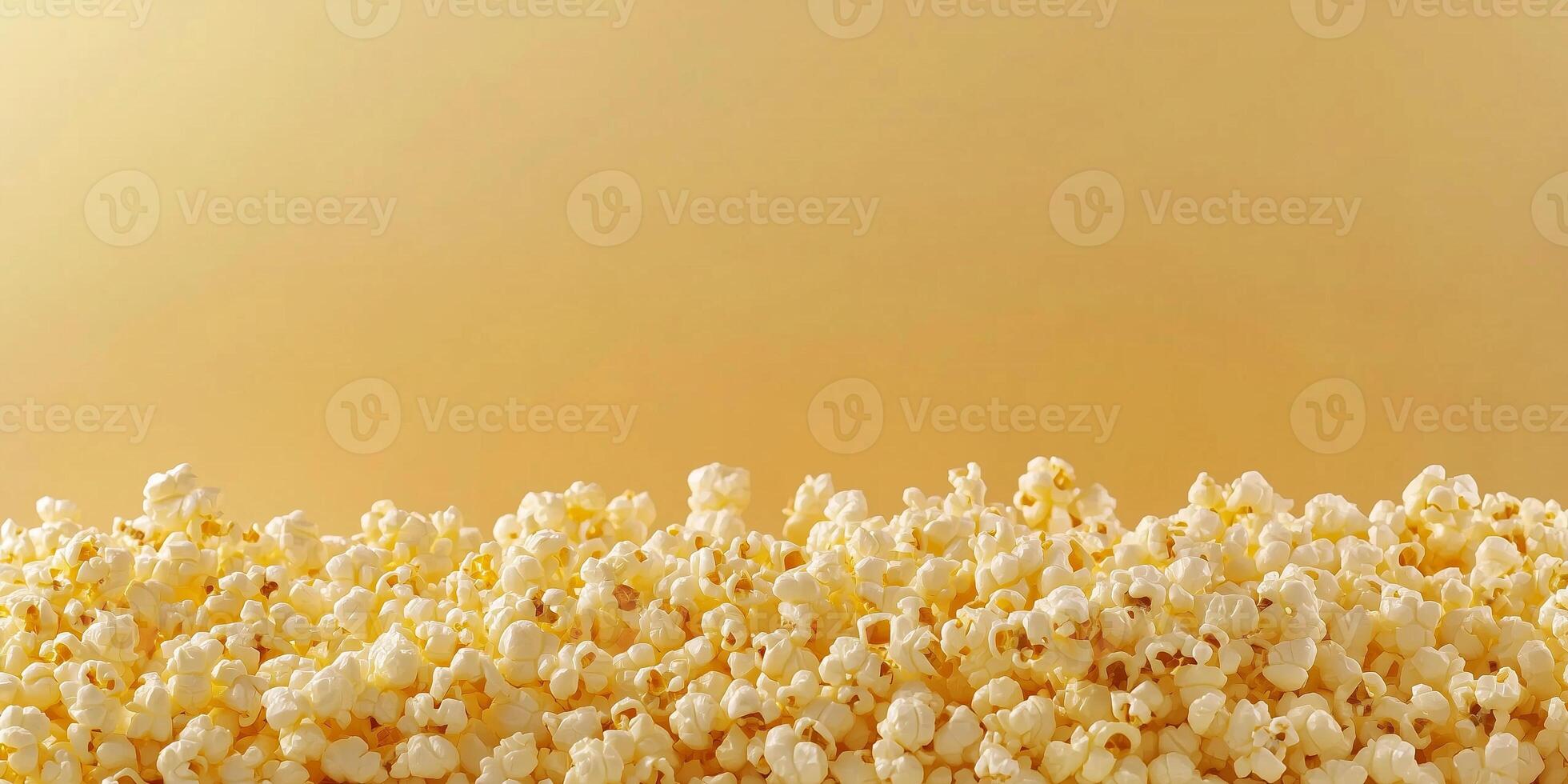 Kettle corn piled high, with popped kernels arranged on a plain background, meal photography photo