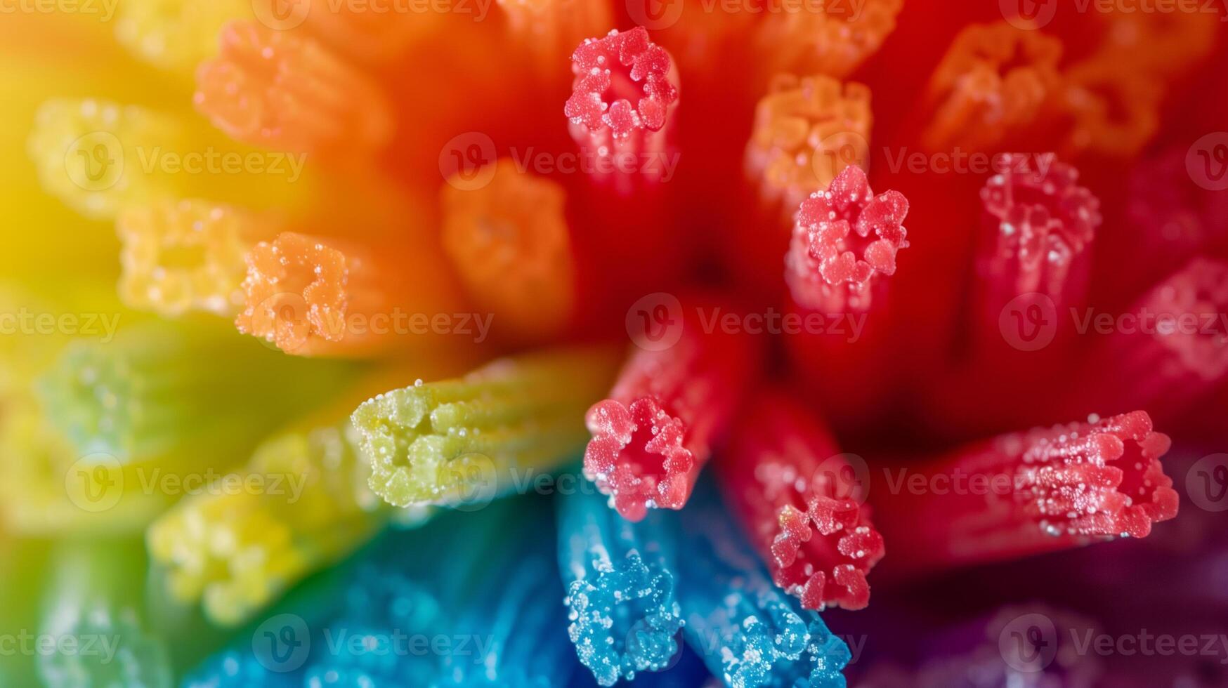 Close-up of a handful of rainbow jimmies arranged in a circular pattern, food setting photo