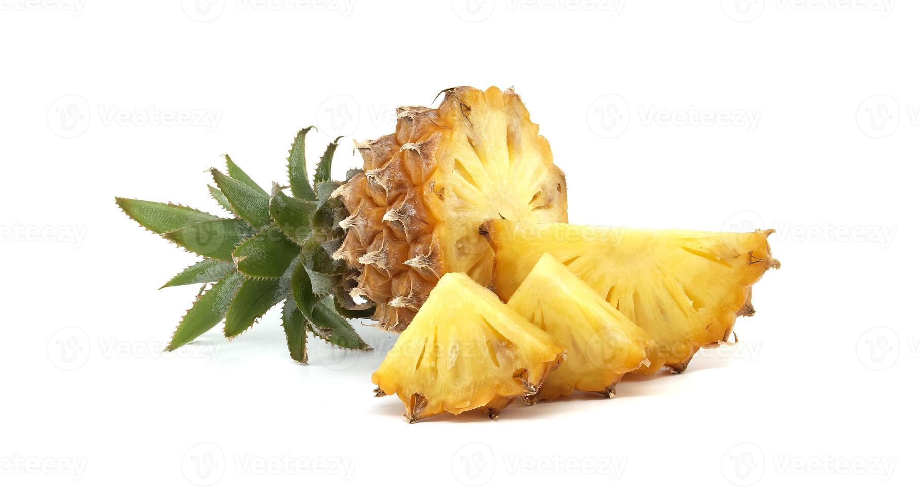 Close-Up of Fresh Pineapple Slices on White Background photo