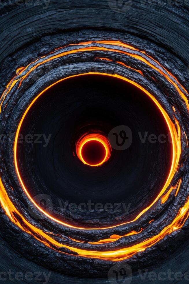 A circular hole with orange and black lava photo