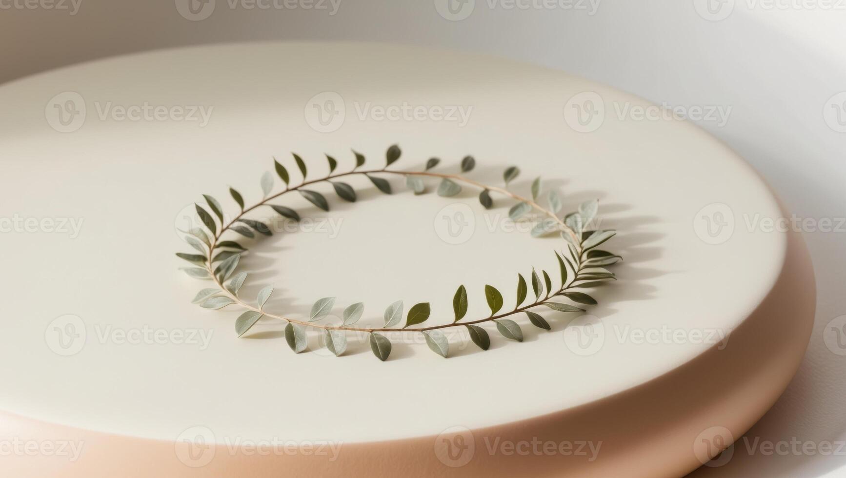 A wreath of leaves on a round table photo