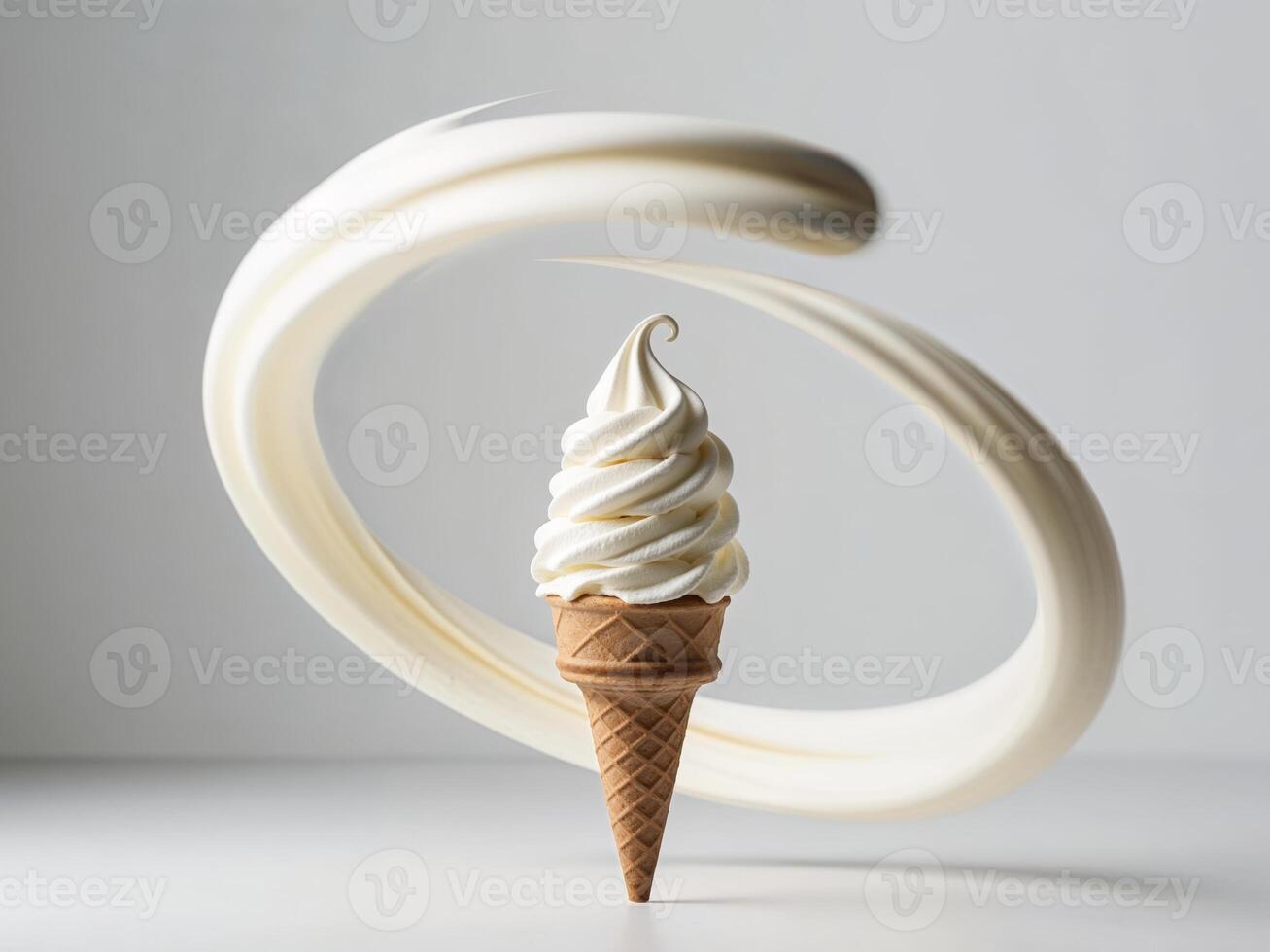 An ice cream cone with swirls in the middle photo