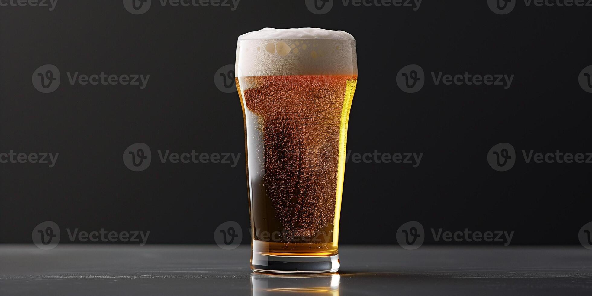 Clear glass of craft beer with visible carbonation and a frothy head, culinary photography photo