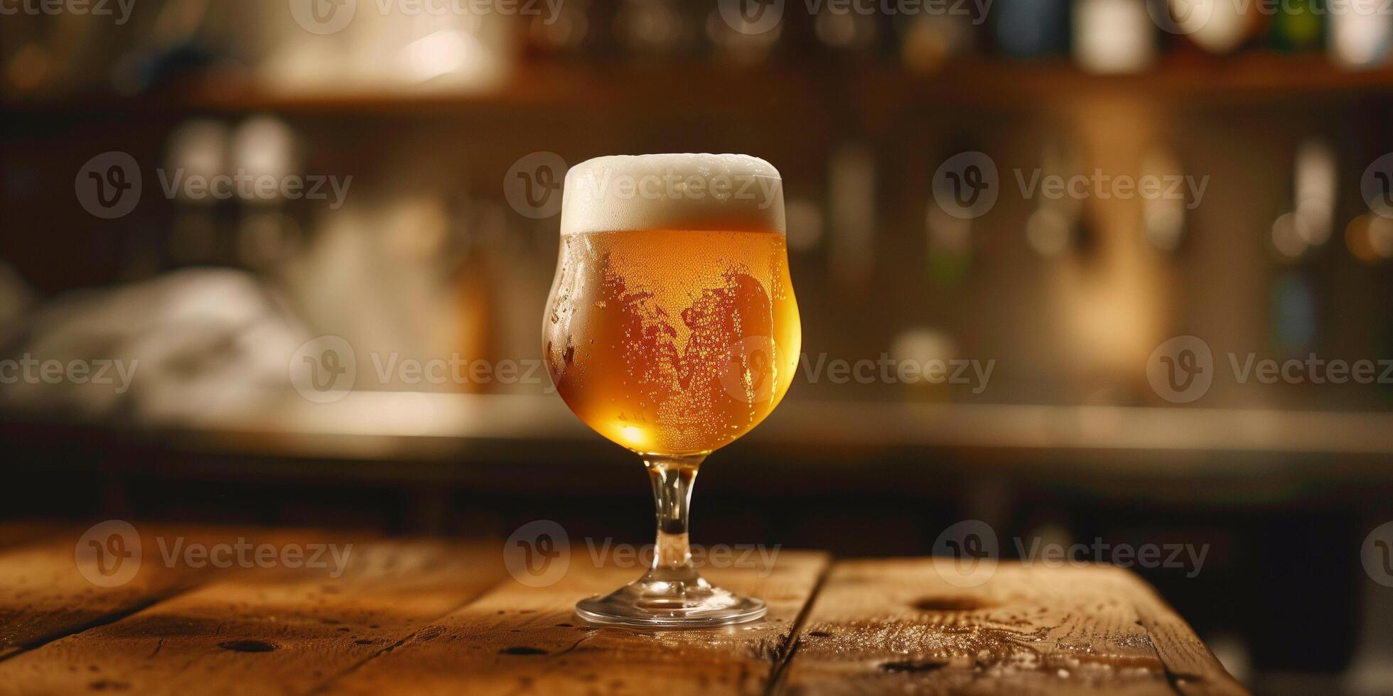 Clear glass of craft beer with visible carbonation and a frothy head, gastronomy photography photo