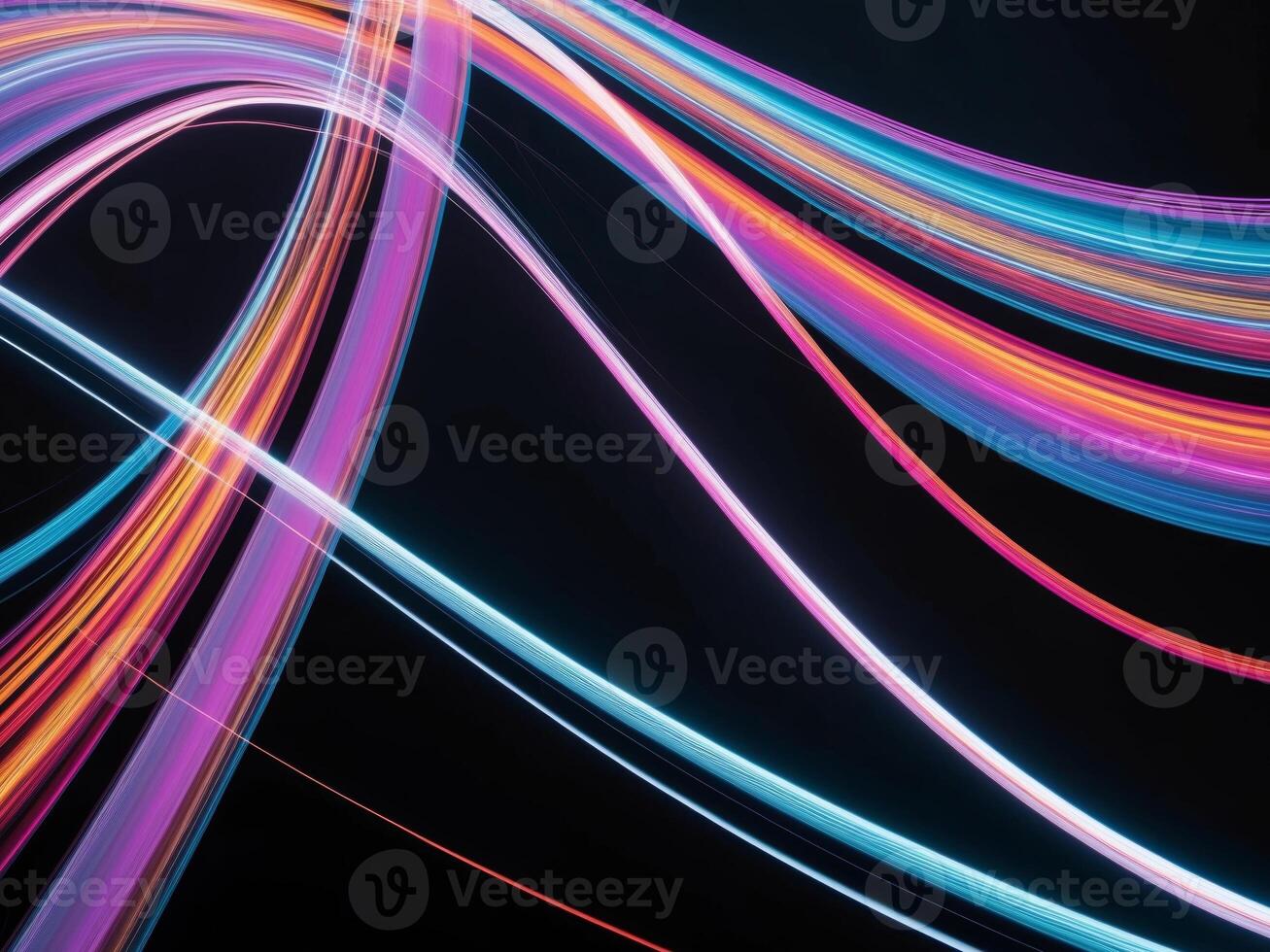 colorful abstract light waves on black background vibrant flowing lines futuristic dynamic. photo