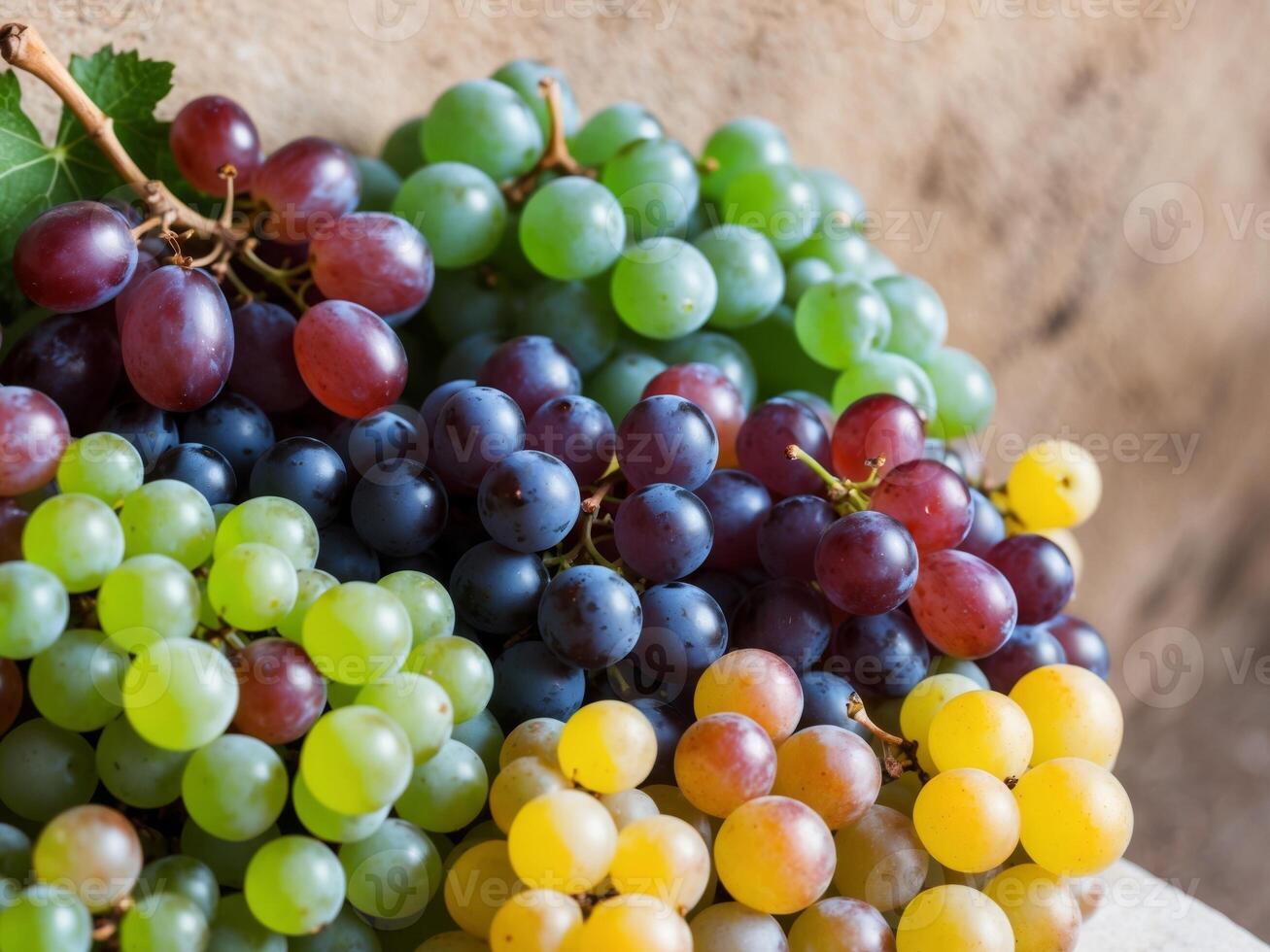 Closeup Shot of Assorted Grape Varieties Showcasing Vibrant Colors and Textures in a Natural Setting for Fresh Fruit Enthusiasts. photo