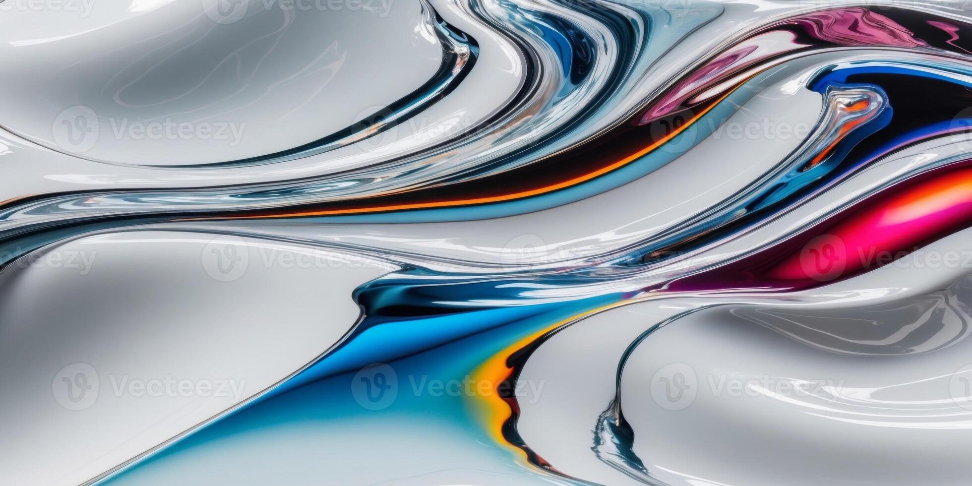 Abstract Fluid Art Glossy Waves and Colorful Reflections. photo