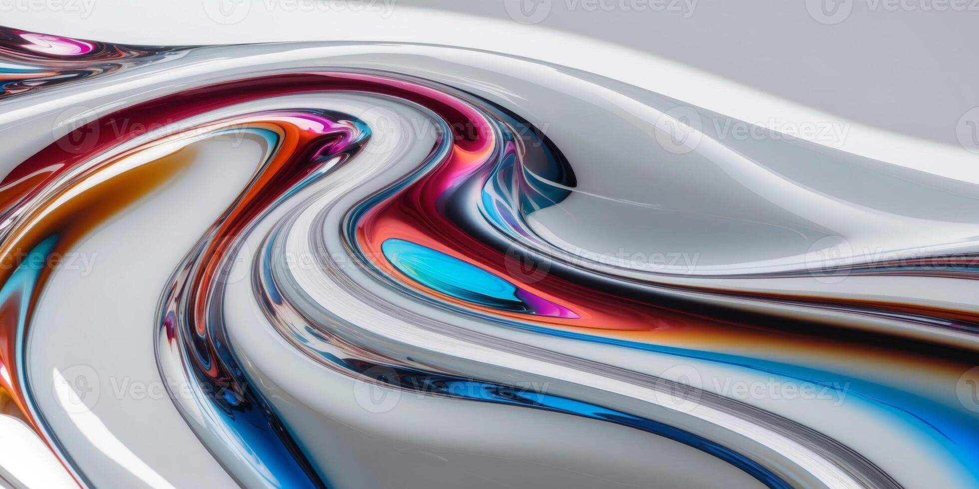 Abstract Fluid Art Glossy Waves and Colorful Reflections. photo