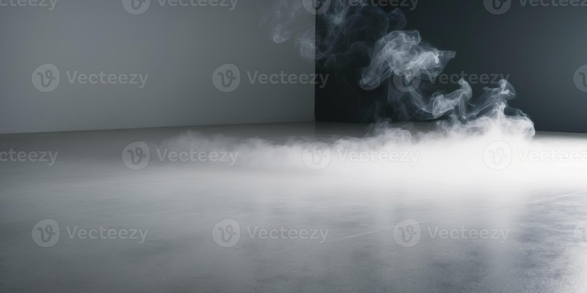 empty floor with smoke on dark background. photo