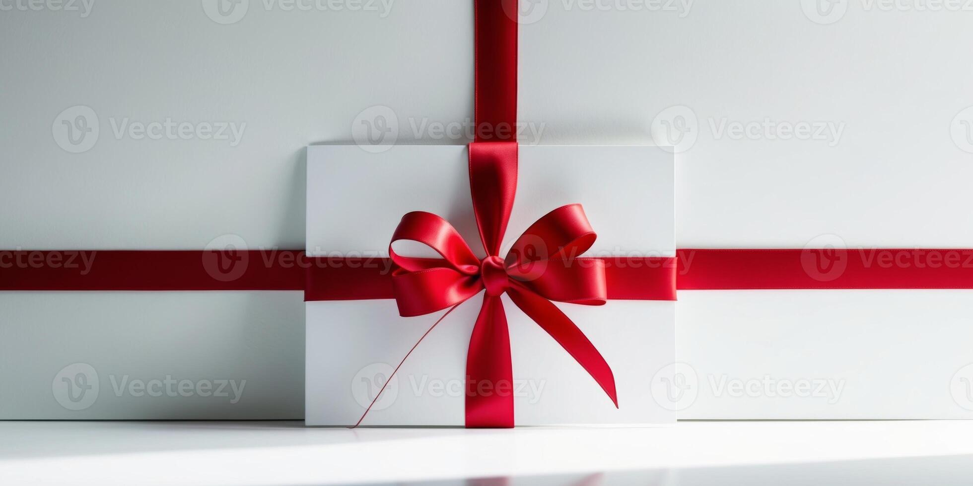 Blank white gift card with red ribbon bow clip art. photo