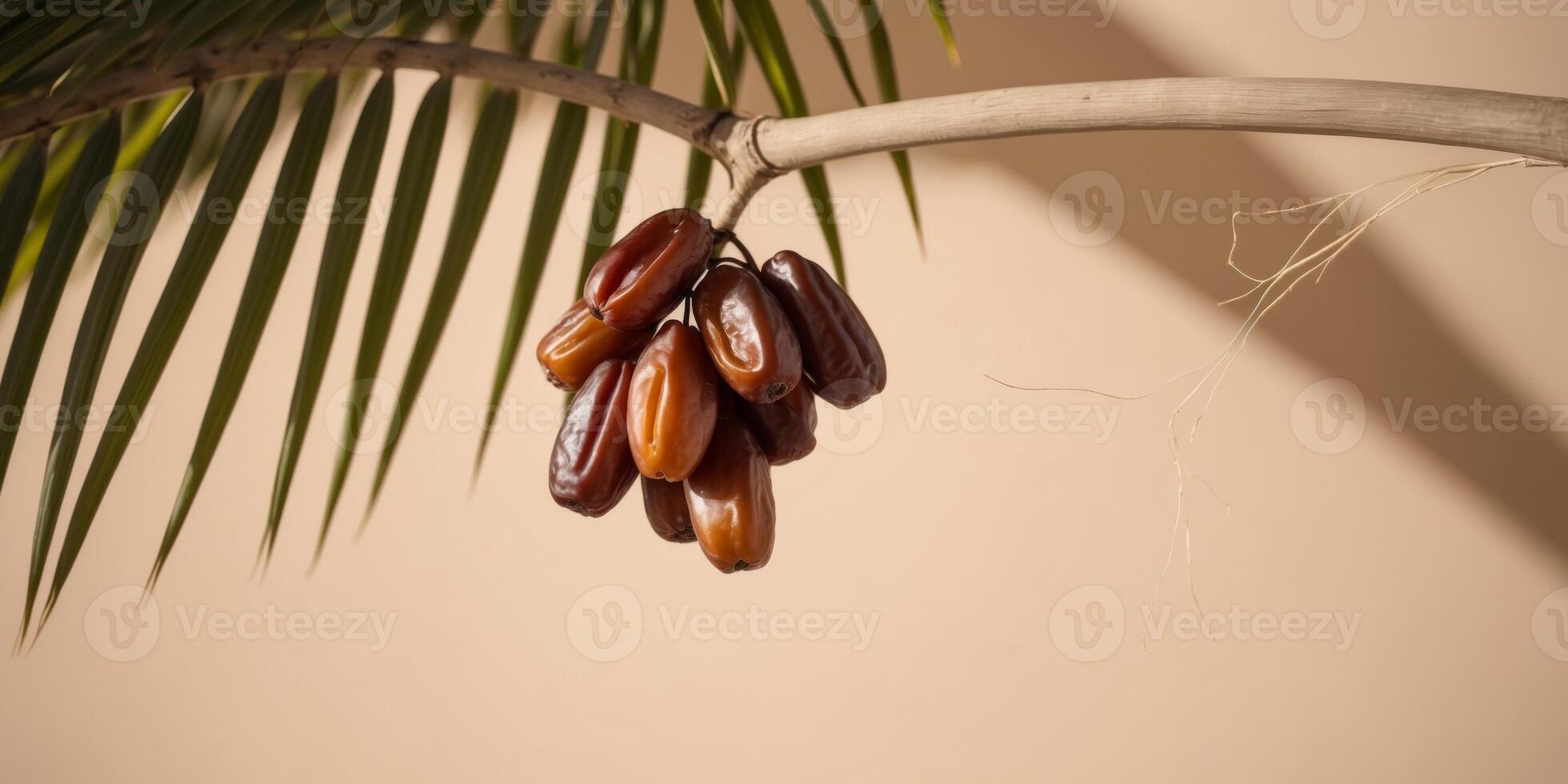 A Cluster of Ripe Dates Hanging from a Palm Tree Branch. photo
