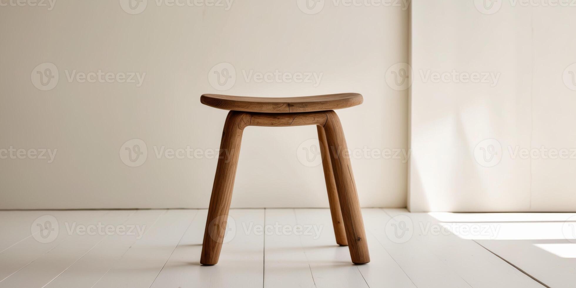 Wooden Stool with Bent Leg Rustic Furniture Piece. photo