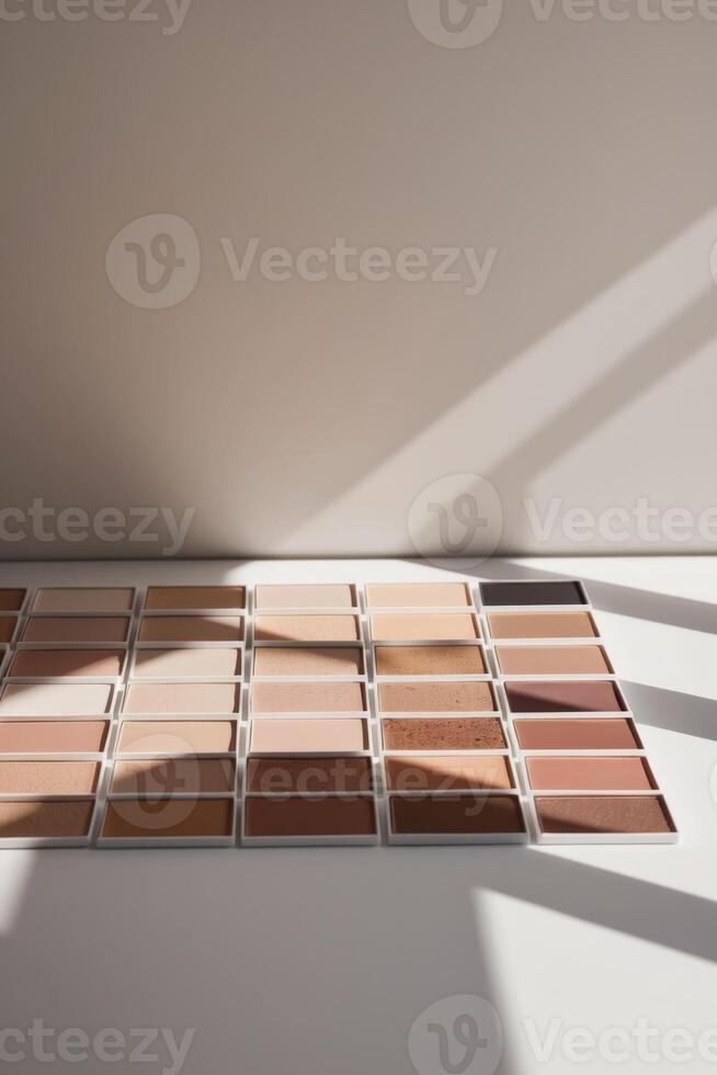 A row of different shades of beige and tan makeup. photo