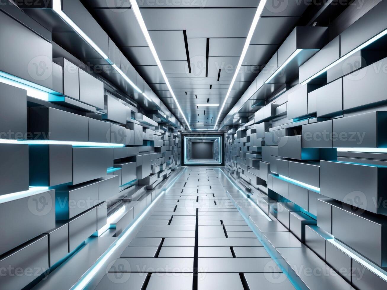 futuristic matrix technology maze blocks tunnel. photo