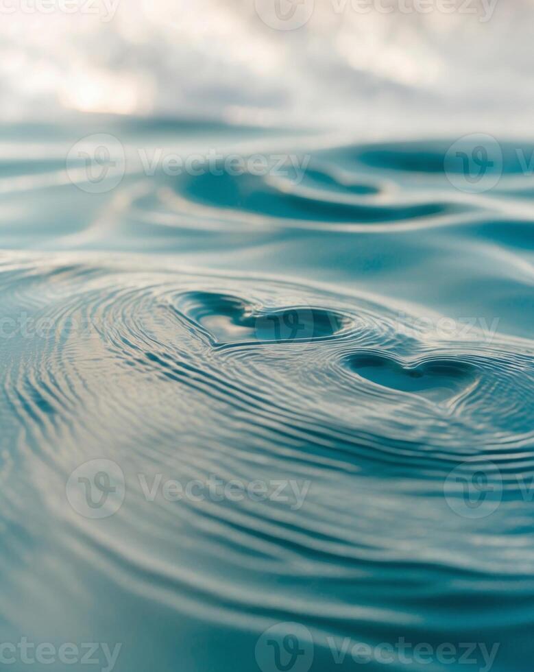 Waves in the vivid blue water shaped like hearts. photo