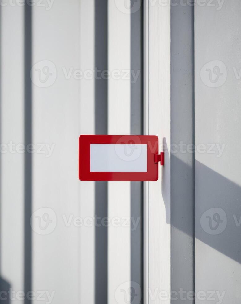 red big blank label tag in the center of the building. photo