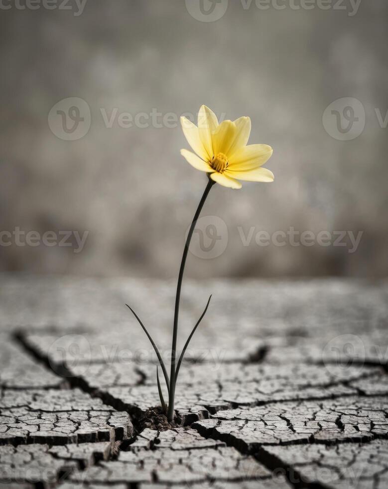 A flourishing yellow flower in harsh soil brings positivity amid chaos. photo