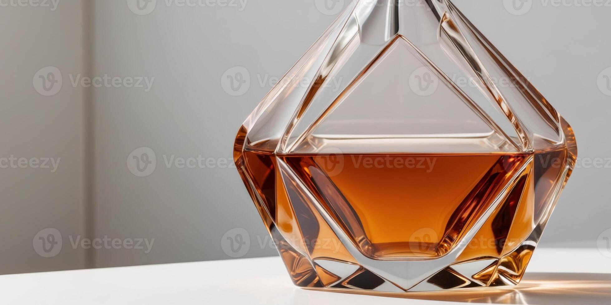 Amber Whiskey in Geometric Crystal Decanter. photo