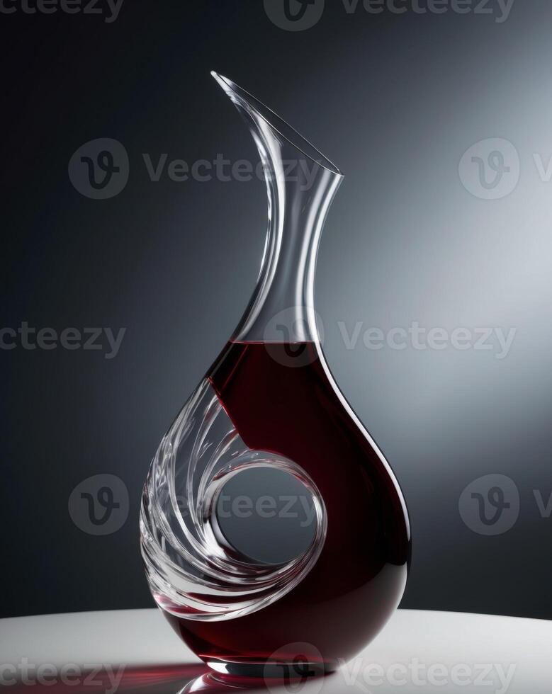 Elegant decanter with red wine swirling aroma dark background. photo