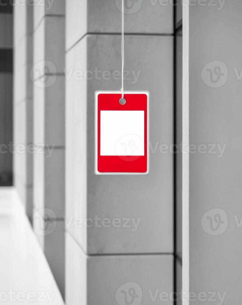 red big blank label tag in the center of the building. photo