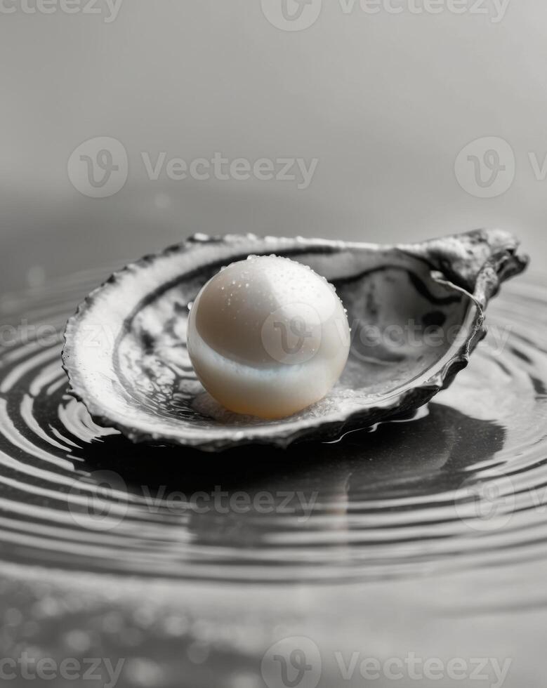 natural pearl inside oyster shell sea water wet surface. photo