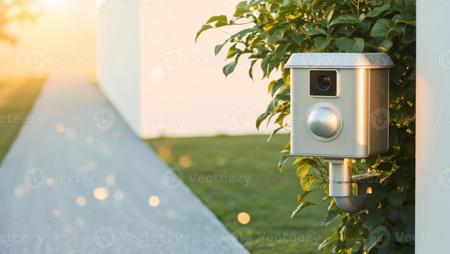 Garden Camera Overlooking Pathway at Golden Hour Light. photo