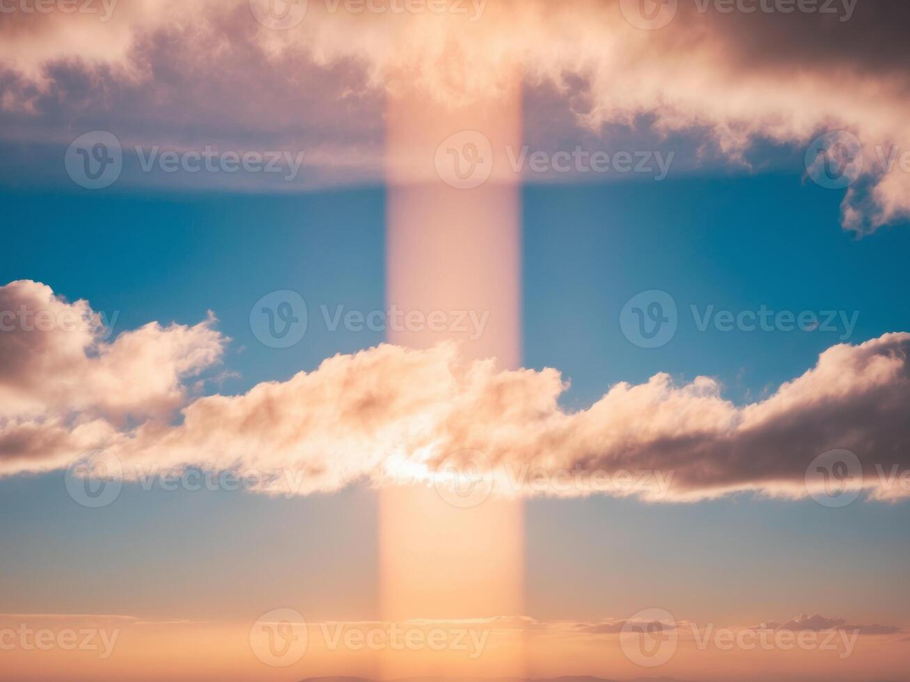 Radiant Golden Sunset with Beaming Sunlight and Puffy Clouds in the Sky. photo