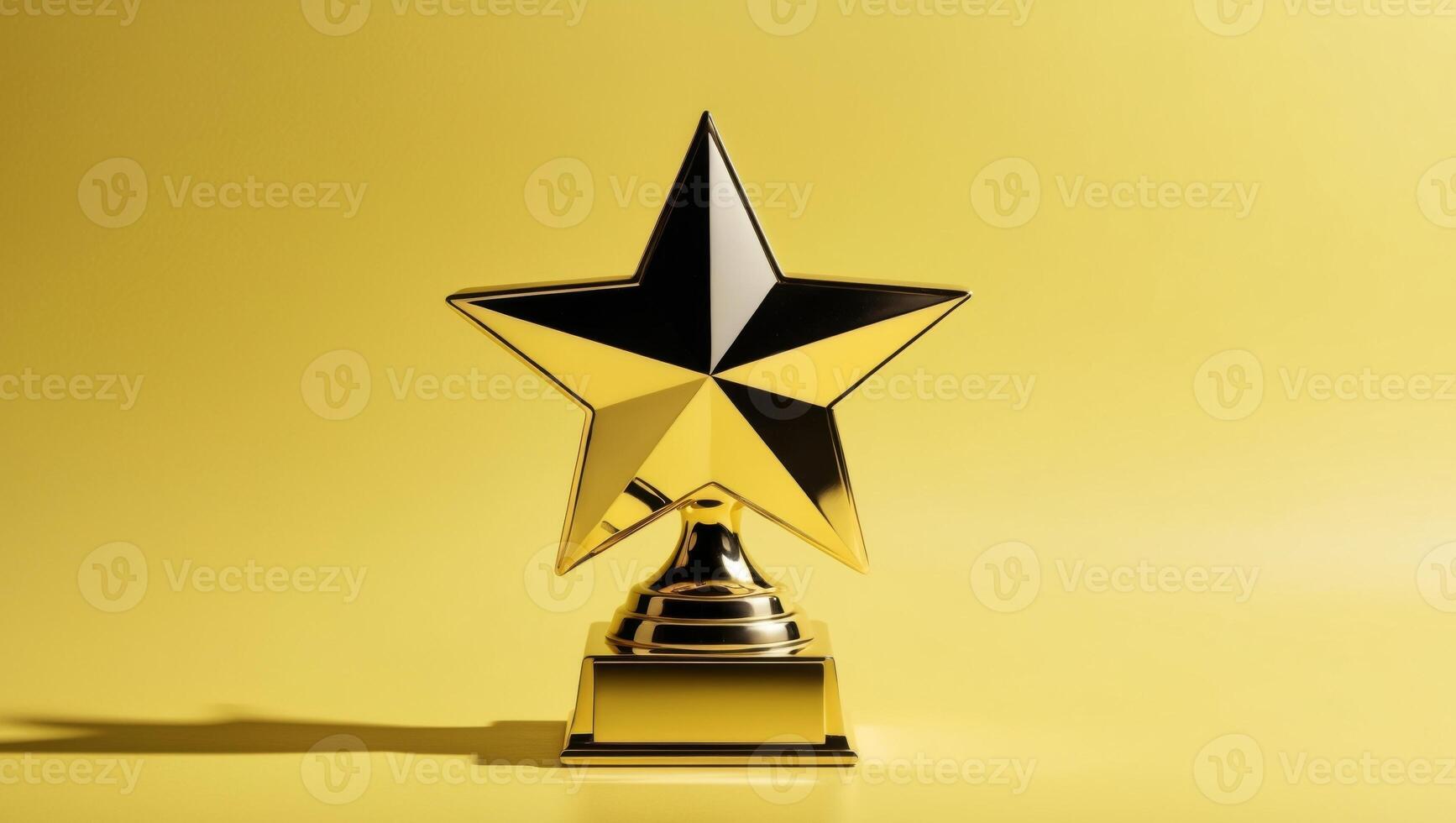 Gold star trophy on yellow background copy space for text. photo