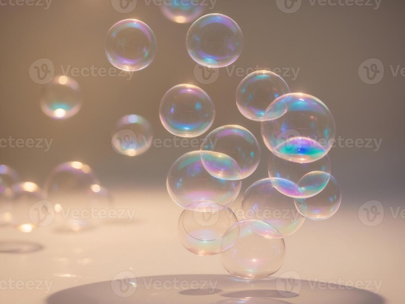 Colorful Floating Bubbles with Soft Light Reflections. photo