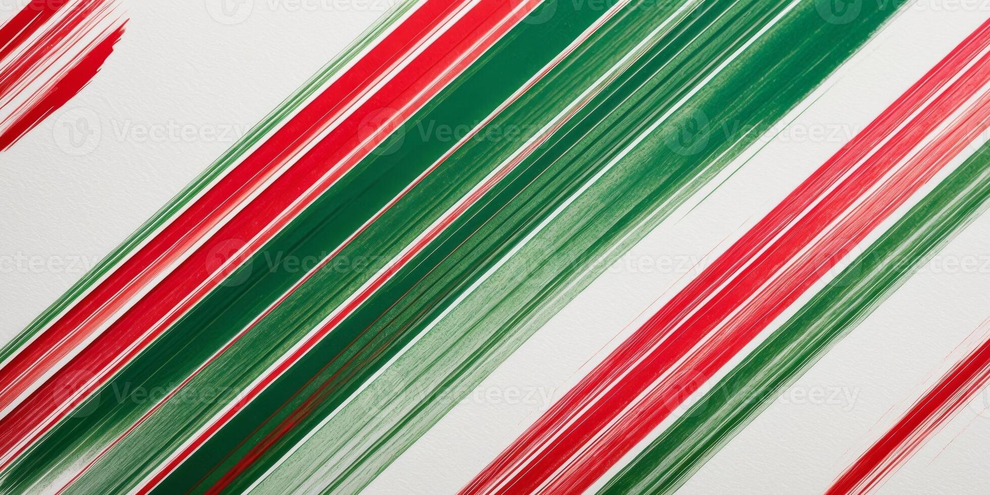Festive red and green diagonal stripes background with abstract brush stroke texture for holiday design projects. photo