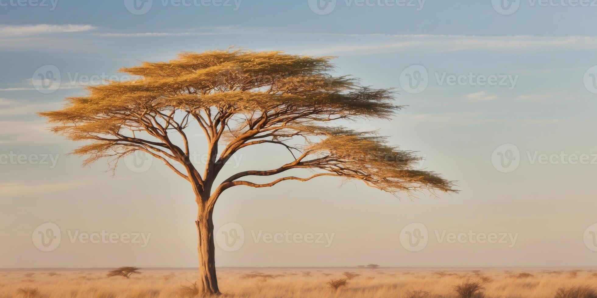 Lone Tree in Expansive Savannah Landscape. photo